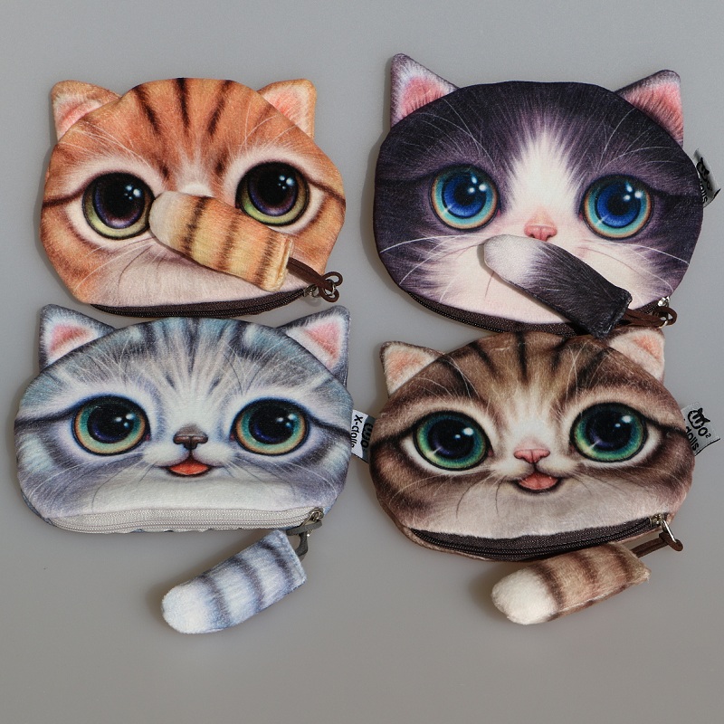 Neue Nette Katzen gesichts Reißverschluss Kasten münzenGeldbeutel mappen Geldbörse weiblichen Brieftasche