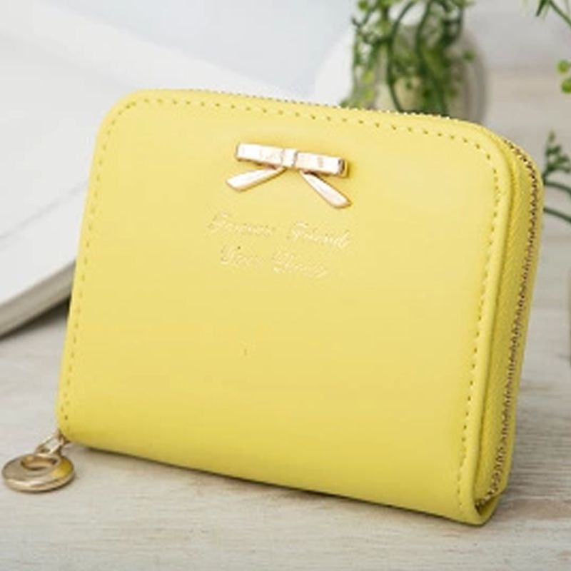 Mode Damen Geldbörsen Damen Mädchen Bogen Knoten Anhänger Reißverschluss Leder Geldbörse Brief