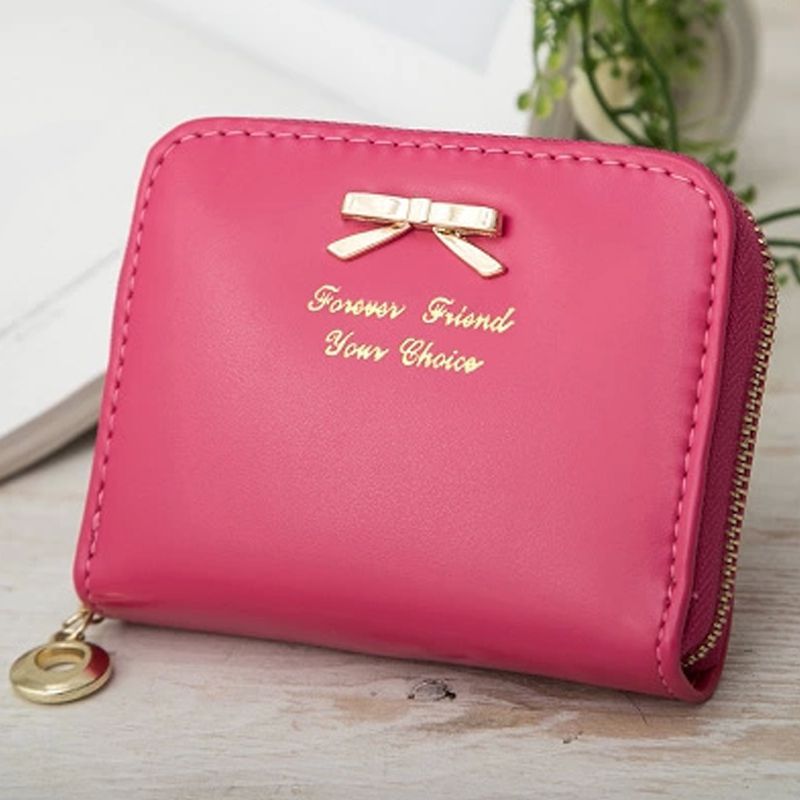 Mode Damen Geldbörsen Damen Mädchen Bogen Knoten Anhänger Reißverschluss Leder Geldbörse Brief