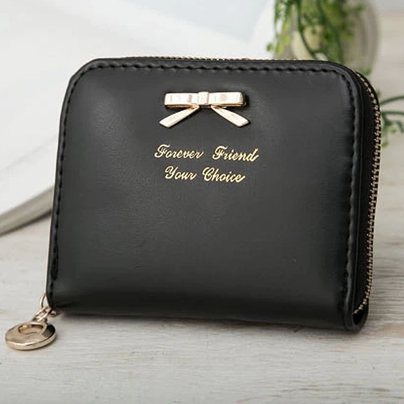 Mode Damen Geldbörsen Damen Mädchen Bogen Knoten Anhänger Reißverschluss Leder Geldbörse Brief
