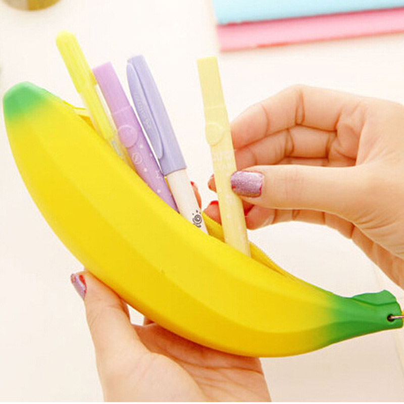 1 X Kawaii Unisex Herren Damen Mädchen Neuheit Silikon Tragbare Banana Münze Bleistift Stift Tasche