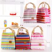 S376   Isoliert Kalten Leinwand Streifen Picknick Tragetasche Thermische Tragbare Lunchpaket Freies Verschiffen