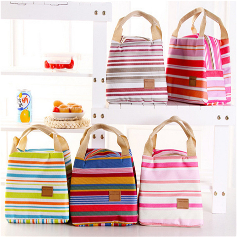 S376   Isoliert Kalten Leinwand Streifen Picknick Tragetasche Thermische Tragbare Lunchpaket Freies Verschiffen