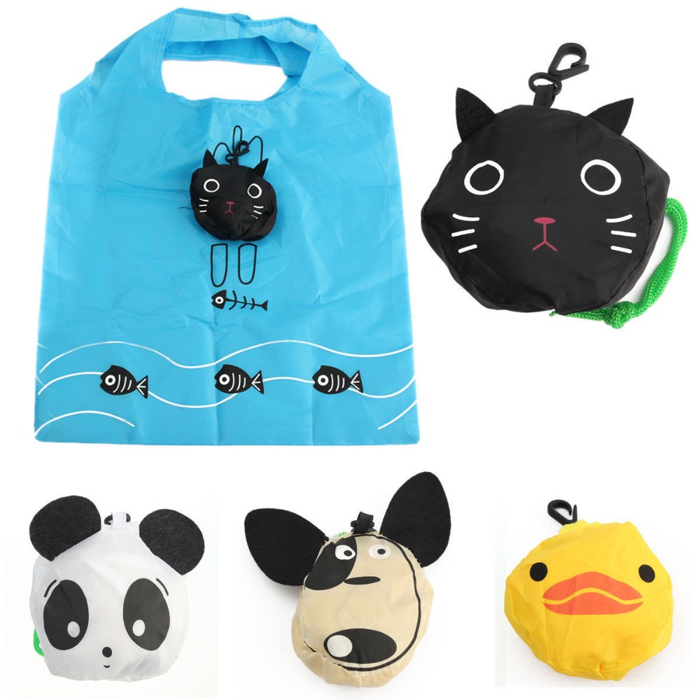 1 stück Eco Reise Faltbare Handtaschen Bear Cat Schwein Ente Panda Einkaufstasche Lagerung Wiederverwendbarer Tier