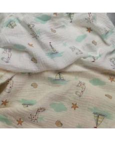 40 count cotton double-layer crepe pure cotton gauze moisture-wicking wrinkled cloth cartoon children's home clothes