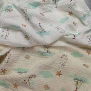 40 count cotton double-layer crepe pure cotton gauze moisture-wicking wrinkled cloth cartoon children's home clothes